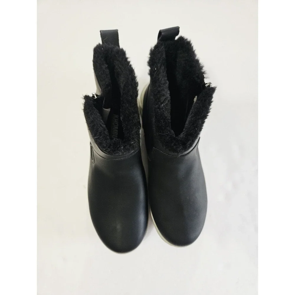 Khombu Womens Sienna Snow Winter Leather Boot‎ Water Repellant Side Zip Black 8